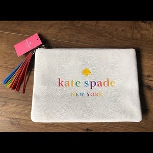 KATE SPADE-NWT White Leather Rainbow Clutch